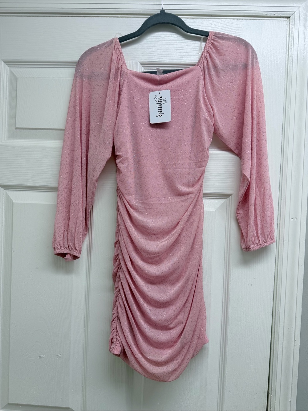 Speechless Pink Shimmer Ruched Square-Neck Dress